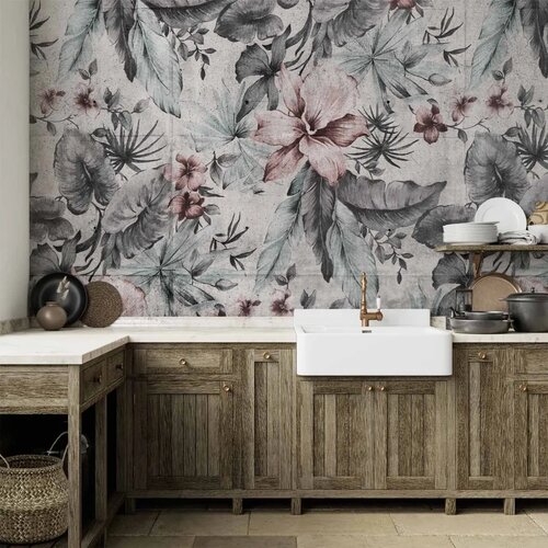  Foto tapeta - Nature in retro style - landscape with leaves and flowers in grey tones 350x256 Cene