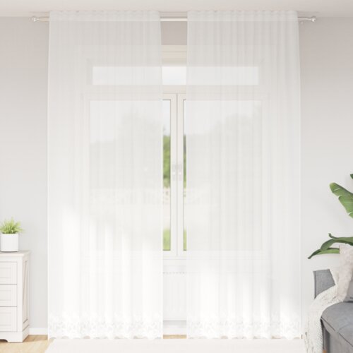  Čipkasta zavjesa sa zavjesama Cvjetni Bijela 150 x 260 cm Poliester Cijene