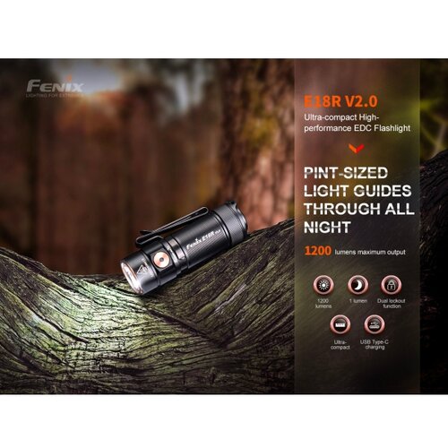 Fenix E18RV20800 - punjiva led baterijska lampa s funkcijom prigu&amp;scaron;iva led/usb 800mAh IP68 1200lm 200 h crna Slike