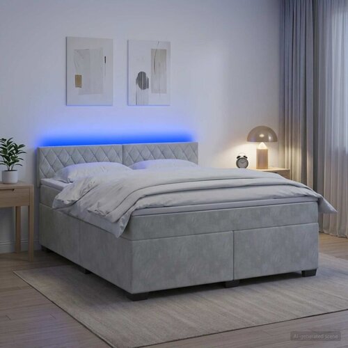  Krevet s box springom  madracem i LED-om Svjetlosiva Bar&scaron;un - Svjetlosiva 160 x 200 cm Kristal s dugmadima Cijene