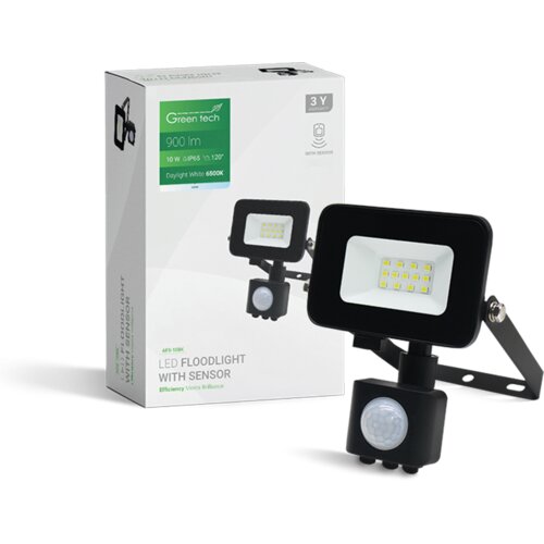 Greentech LED reflektor sa senzorom Green Tech 900 lm, 10W, 6500K, IP65, crni Slike