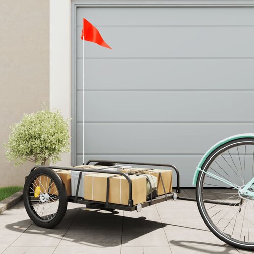 VidaXL Tovorna prikolica za kolo črna 135x70x37 cm železo Slike