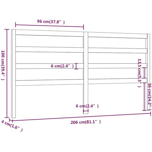  Uzglavlje za krevet sivo 206 x 4 x 100 cm od masivne borovine Slike