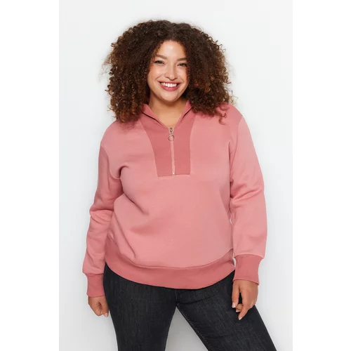 Trendyol Curve Dried Rose Thick Thick Zippered Knitted Sweatshirt