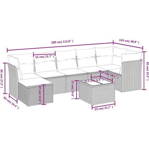 vidaXL 8-dijelni set vrtnih sofa s jastucima bež od poliratana Cene