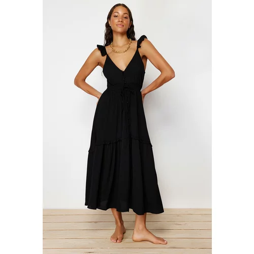Trendyol Black Woven Ruffle Beach Dress