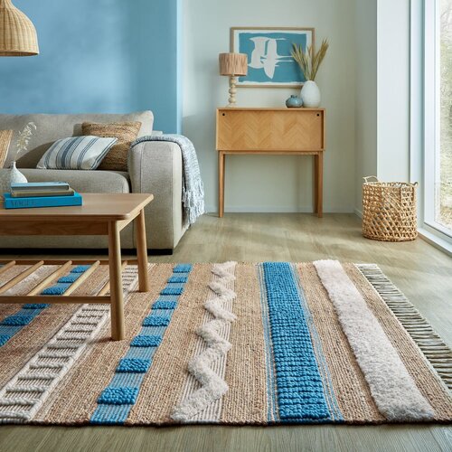 Flair Rugs modra/v naravni barvi ročno tkana preproga iz me&amp;scaron;anice jute 160x230 cm medina jute &amp;ndash; Slike