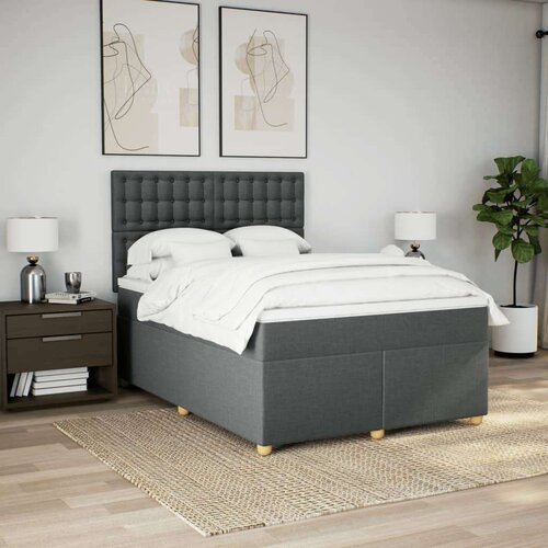 VidaXL Okvir kreveta s oprugama i madrac svjetlosivi 140x200cm tkanina Slike
