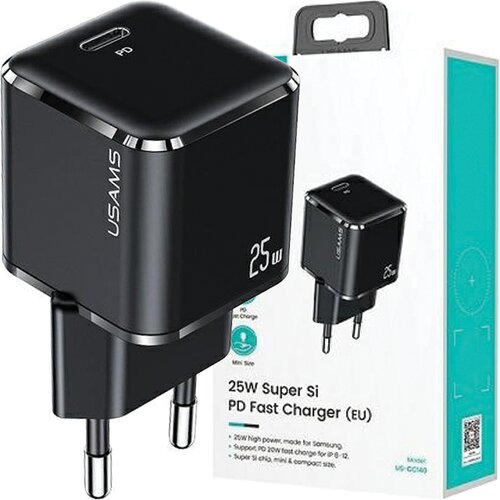 Usams OMREŽNI POLNILEC 25W 1XUSB-C PD3.0 HITRO POLNJENJE ZA TELEFONE ČRN, (21974742) Cene