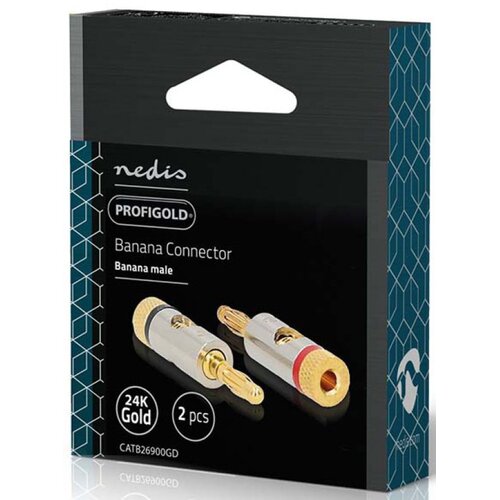 Nedis CATB26900GD, banana konektor, ravni, mu&amp;scaron;ki, pozlaceni, pre&amp;egrave;nik kablovskog ulaza: 3,0 mm, 2kom Slike