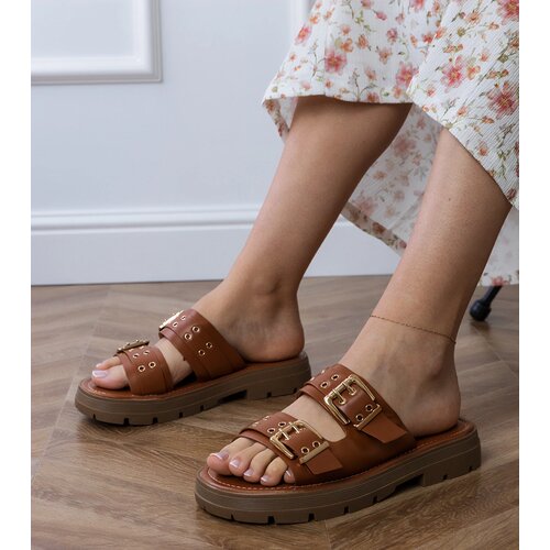 Gemre Brown flat sandals with buckles on straps Liluna Cene