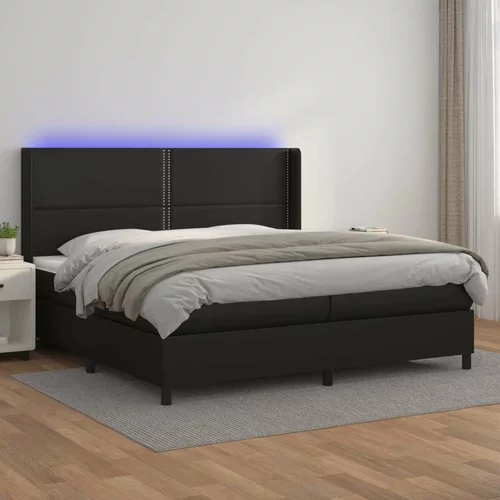  Krevet box spring s madracem LED crni 200x200cm od umjetne kože