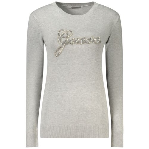 Guess Jeans ženski pulover s cirkonima i perlicama sivi Slike