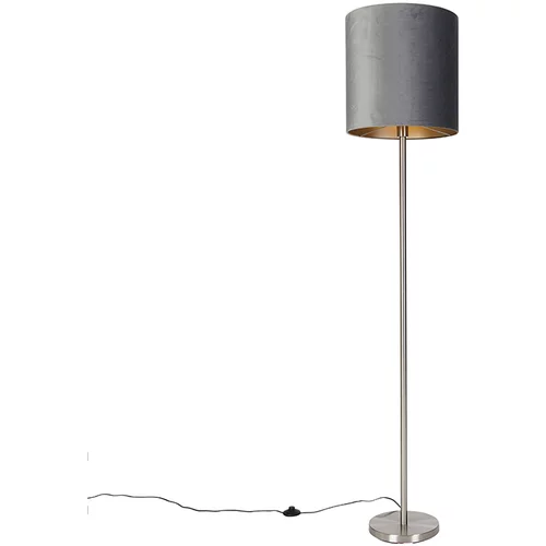 QAZQA Sodobna talna svetilka iz jeklene tkanine v sivi barvi 40 cm - Simplo