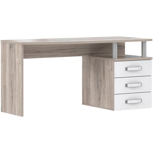 CARRYHOME pisalna miza leseni material barve hrasta, bela, visoki sijaj Slike