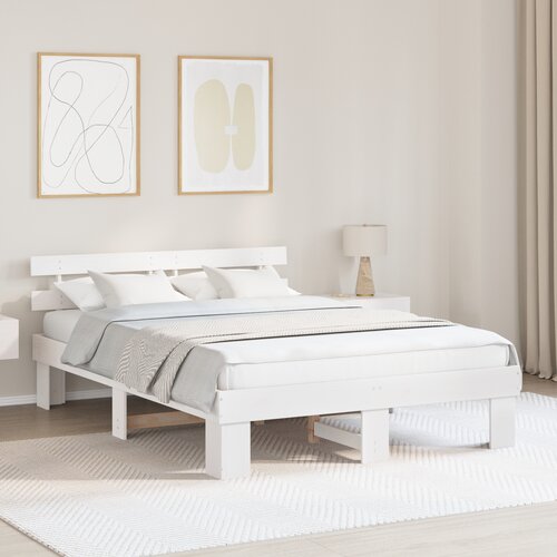 vidaXL Posteljni okvir z glavo Bela 140x200 cm Trdni bor Cene