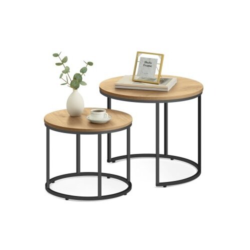 BOLZZ Okrugli sto za kafu, 2 komada - hrast / crne nogare Cene