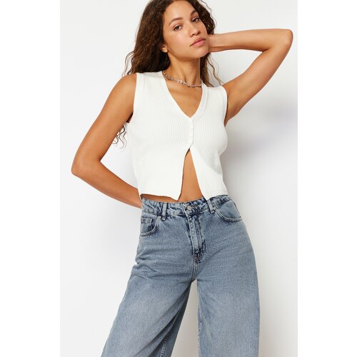 Trendyol Ecru Limited Edition Crop Top Knitwear Blouse Slike