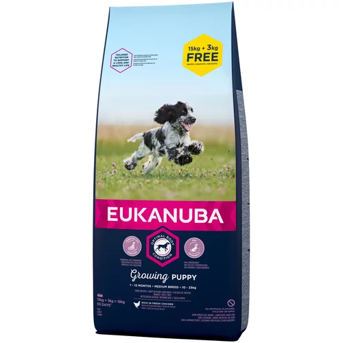 Eukanuba 15 kg + 3 kg besplatno! 18 kg suha hrana za pse - Growing Puppy Medium Breed