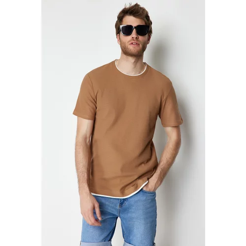 Trendyol Brown Men's Regular/Normal Cut 100% Cotton Textured Basic T-Shirt