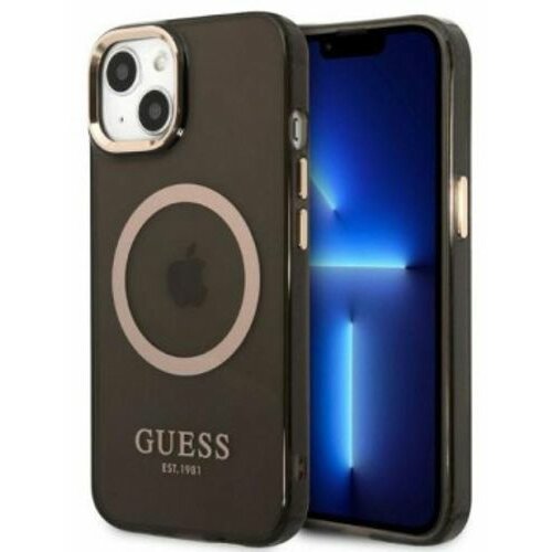 Guess Futrola za iPhone 13 Black Gold Outline Translucent MagSafe ( GSM168206 ) Slike