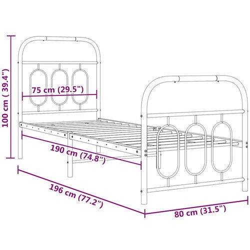  Metalni okvir kreveta uzglavlje i podnožje bijeli 75x190 cm Slike