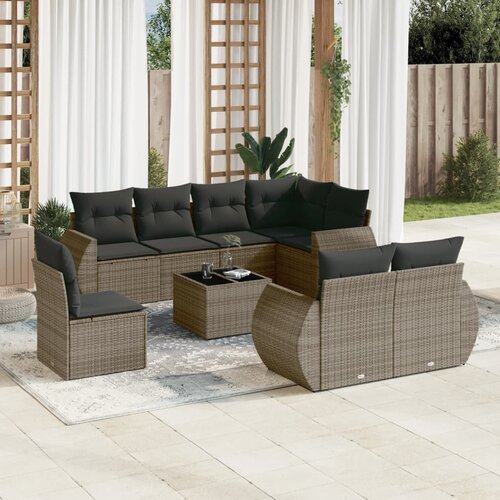 vidaXL 9-dijelni set vrtnih sofa od poliratana s jastucima sivi Cijene