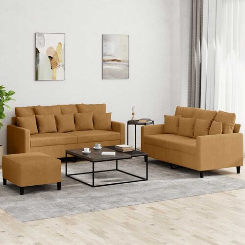  3-dijelni set sofa s jastucima smeđi bar&scaron;unasti Cijene