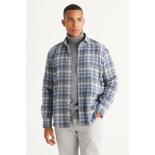 ALTINYILDIZ CLASSICS Men's Blue-White Slim Fit Slim Fit Buttoned Collar Cotton Checkered Flannel Lumberjack Shirt Slike