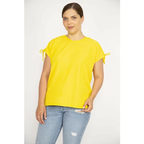Şans Women's Yellow Plus Size Lace Up Shoulder Polyester Fabric Blouse