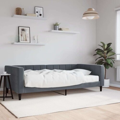 VidaXL Dnevna postelja z vzmetnico temno siva 100x200 cm žamet Slike