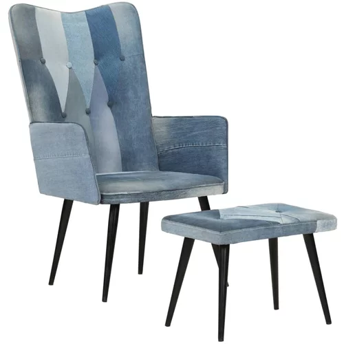 vidaXL Fotelja s osloncem za noge od plavog trapera patchwork platnena