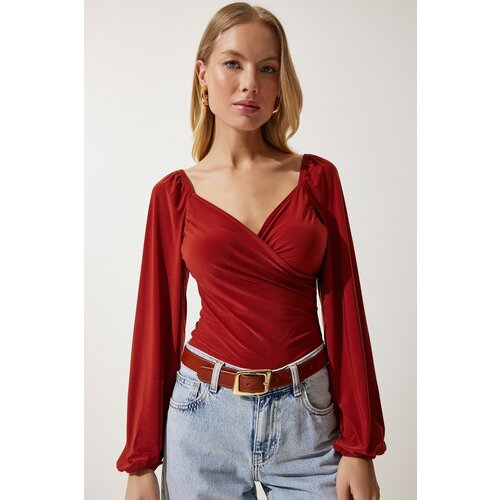  Women&amp;#039;s Tile Elastic Balloon Sleeve Sandy Knitted Blouse Slike