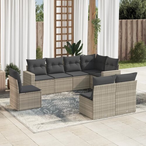 vidaXL 8-dijelni set vrtnih sofa od poliratana s jastucima svjetlosivi Cijene
