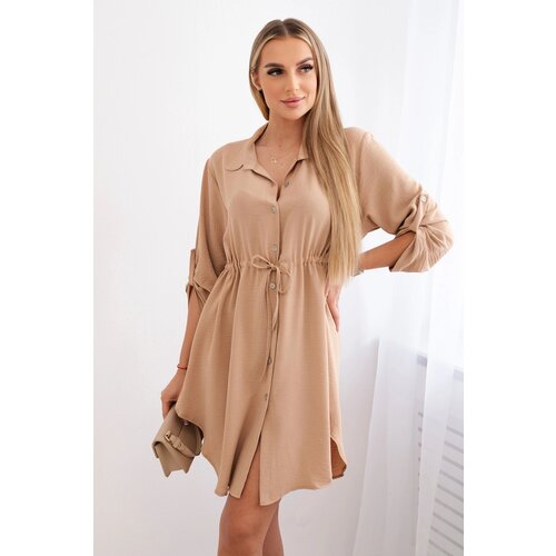 Kesi Włoski Dress with button closure and tie at the waist camel Slike