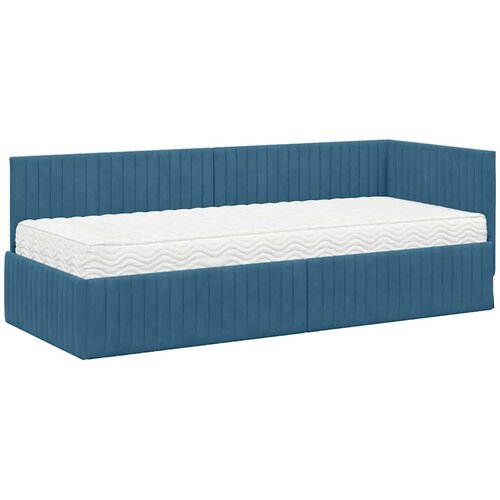  Kutni krevetni okvir s madracem s uzglavljem 2 pcs Plava Bar&amp;scaron;un Slike