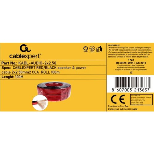  KABL-AUDIO-2X2.50 Kabl za zvucnike, mikrofon, napajanje, 2x2.5mm crno/crveni 100m Cene