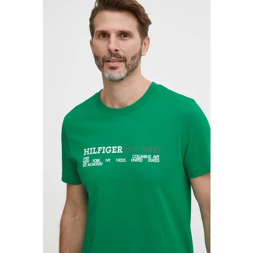 Tommy Hilfiger Bombažna kratka majica moški, zelena barva