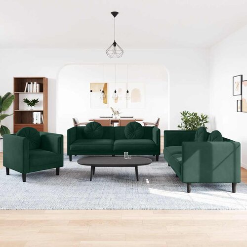vidaXL 3-dijelni set sofa s jastucima tamnozeleni bar&scaron;unasti Cijene