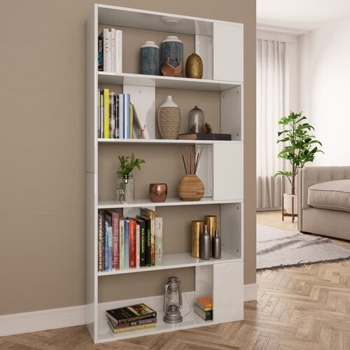 VidaXL Knjižna omara/paravan visok sijaj bela 80x24x159 cm Slike