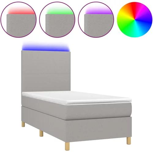vidaXL Box spring postelja z vzmetnico LED sv. siva 100x200 cm blago, (20789295)