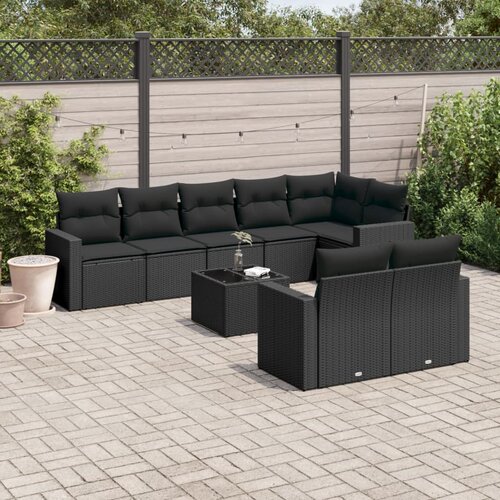 9-dijelni set vrtnih sofa s jastucima crni od poliratana Cijene