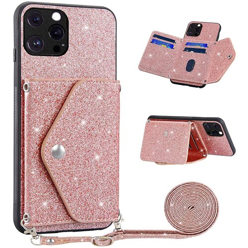 INORCO Za iPhone 12 Pro Max 6,7-palčna torbica za telefon z držalom za kartice s stojalom za telefon iz PU usnja+TPU lupina telefona v prahu z bleščicami, (22033997) Cene