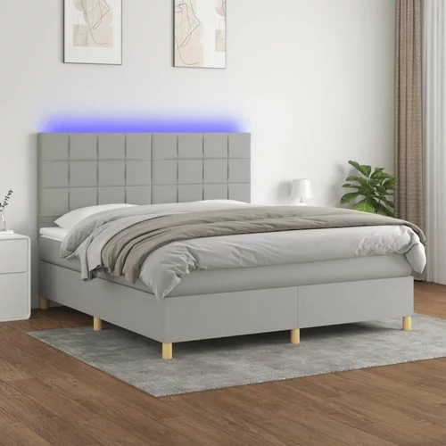  Box spring postelja z vzmetnico LED sv. siva 180x200 cm blago, (20789740)