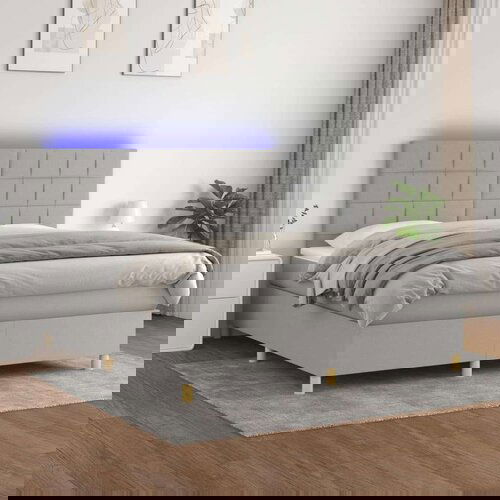  Box spring s madracem LED svjetlosivi 180x200 cm tkanina Slike