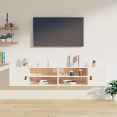 VidaXL Stenska omarica 2 kosa bela 80x30x30 cm trdna borovina Slike