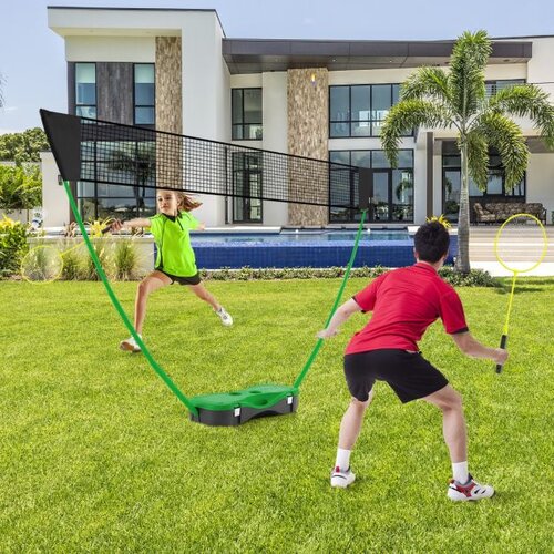  Stojalo za badminton mrežo, prenosna igra za badminton z loparji, komplet za badminton, zelene barve Slike