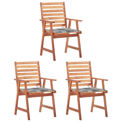 3 Vrtni jedilni stoli 3 kosi z blazinami trden akacijev les Slike