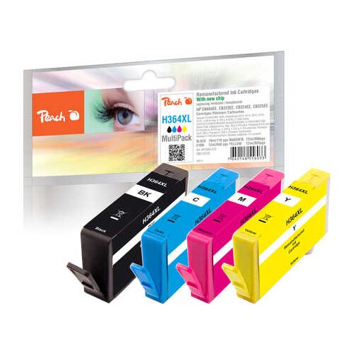 Peach Črnilo HP 364 komplet 1 x bk- 9ml, 3 x color -6,2ml 314994, (20383410) Slike