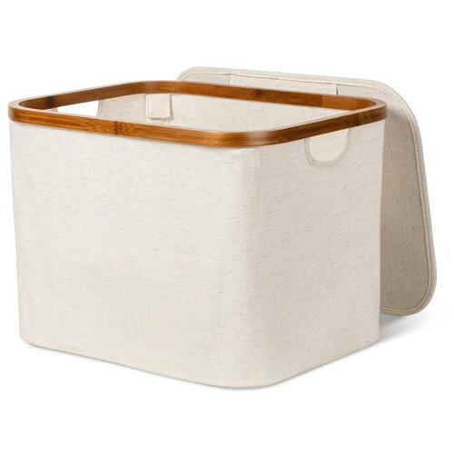 Bigso Kremno bela tekstilna &amp;scaron;katla za shranjevanje s pokrovom 40,5x33x30 cm Bamboo/Linen &amp;ndash; Slike